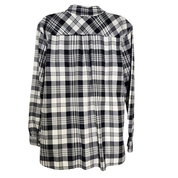 Talbots Petite Shirt Womens XLP Black Cotton Long Sleeve Button Plaid Metallic - Picture 2 of 8